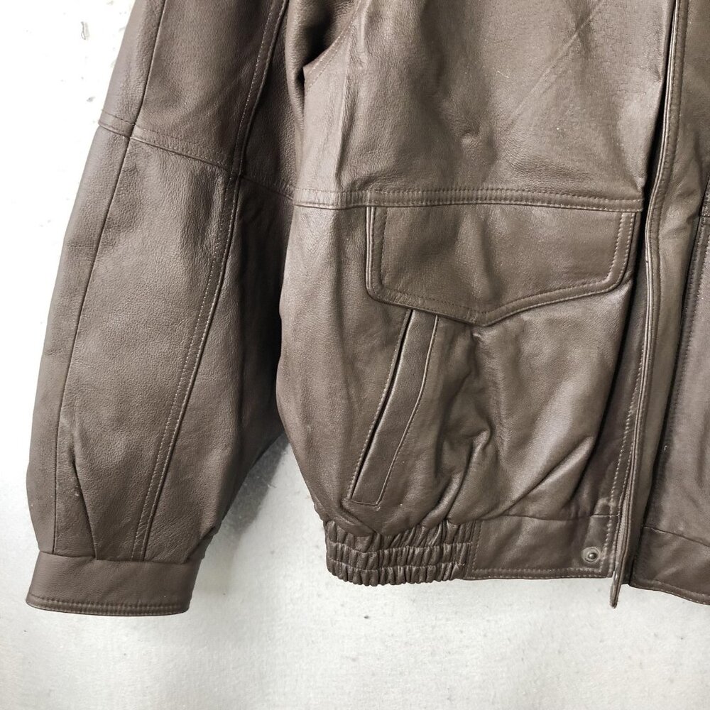 Handyman Club Of America Jacket Mens L Brown Leather Bomber Aviator Logo Retro - Picture 11 of 16